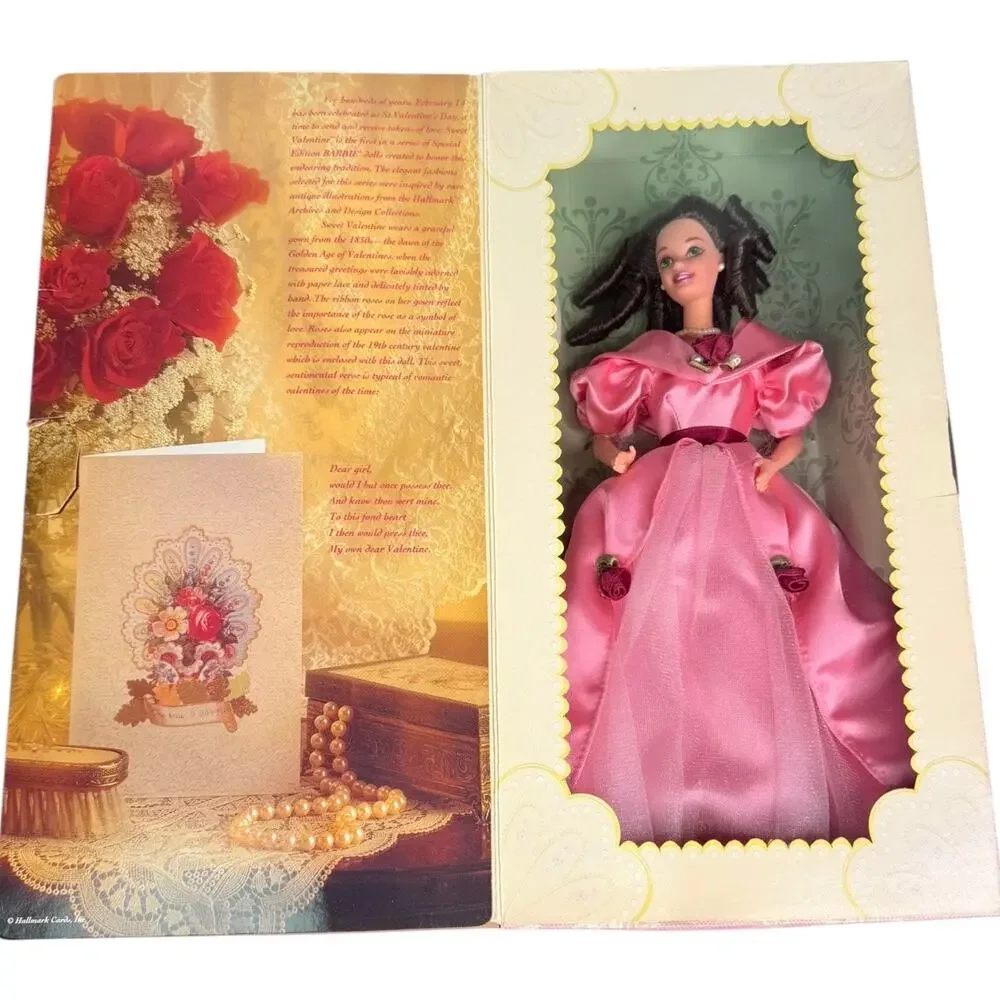 Barbie Doll Sweet Valentine '95 Hallmark Brunette Pink Gown Jewelry Shoes Mattel